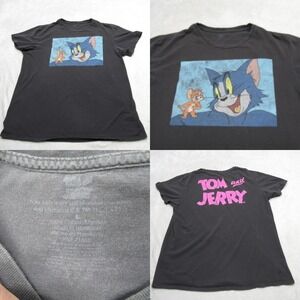 Vintage‎ Wash Tom and Jerry Shirt Mens Large Black Graphic Short Sleeve Thrashed